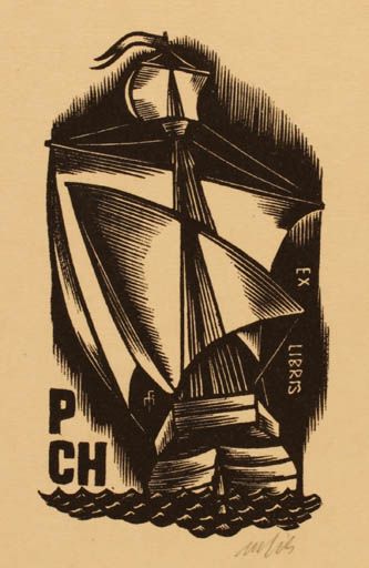 Exlibris by Dr. Otakar Marik from Czechoslovakia for Dr. Vincenc Bosak - Maritime Ship/Boat 