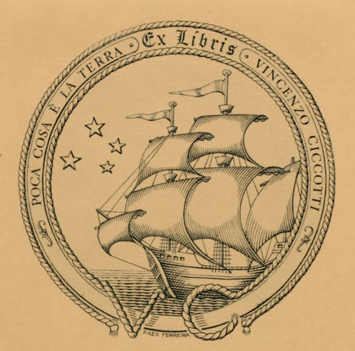 Exlibris by Antonio Pais Ferreira from Portugal for Dr. Vincenzo Ciccotti - Maritime Ship/Boat 