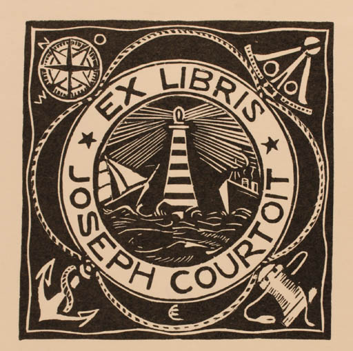 Exlibris by Elsa Courtoit from Belgium for Joseph Courtoit - Maritime Ship/Boat 