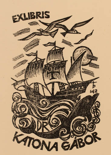 Exlibris by Oriol M. Divi from Spain for Dr. Katona Gabòr - Fish Bird Maritime 