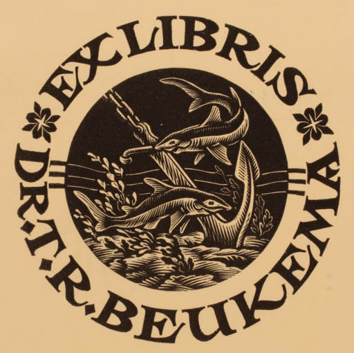 Exlibris by Nicolaas Bulder from Netherland for Dr. T. R. Beukema - Fish Maritime 