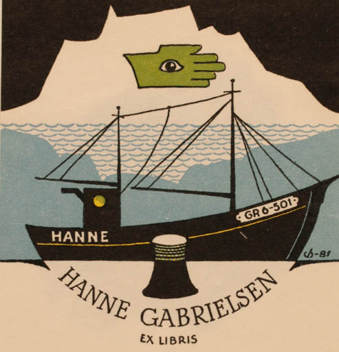 Exlibris by Christian Blæsbjerg from Denmark for Hanne Gabrielsen - Maritime Ship/Boat 