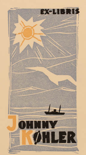 Exlibris by Lew Beketow from Russia for Køhler Johnny - Maritime Ship/Boat Sun 