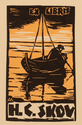 Exlibris by Kàroly Andrusko from Yugoslavia for Henry Carlo Skov - Maritime Ship/Boat 