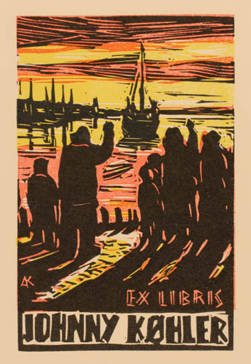 Exlibris by Kàroly Andrusko from Yugoslavia for Køhler Johnny - Maritime Ship/Boat 