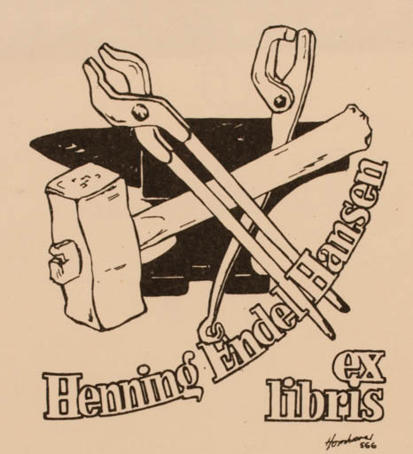 Exlibris by Hans Chr. Hornhaver from Denmark for Henning Endel Hansen - Working 