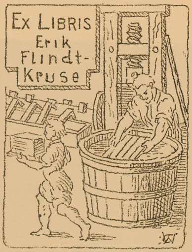 Exlibris by Carl Nagner from Unknown for Erik Flindt-Kruse - Working 