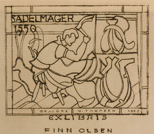 Exlibris by Oskar Thorsen from Denmark for Finn Olsen - Working Man 