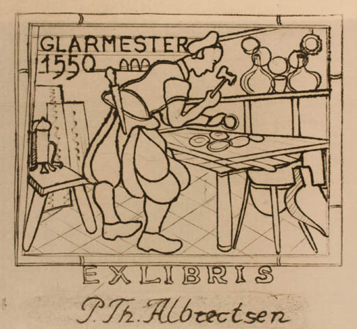 Exlibris by Oskar Thorsen from Denmark for Peter Therkel Albrechtsen - Working Interior Man 