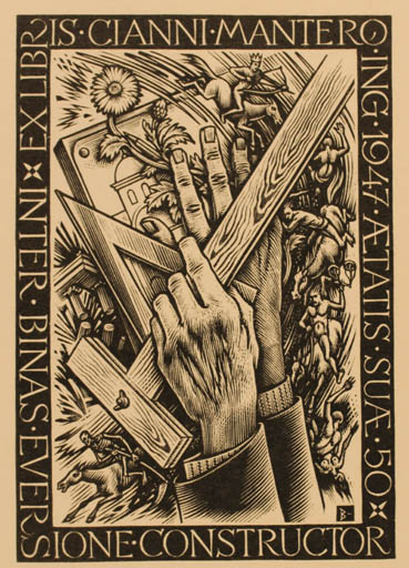 Exlibris by Nicolaas Bulder from Netherland for Gianni Mantero - Working Horse Hand(s) 