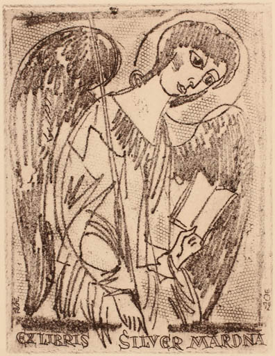 Exlibris by Evald Okas from Estonia for Silver Mardna - Angel Religion 