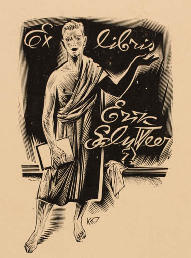 Exlibris by Richard Kaljo from Estonia for Erik Salyweer - Man Science 