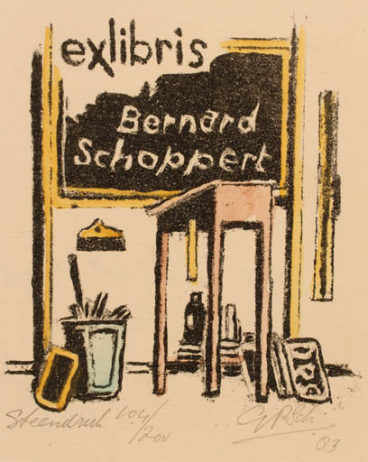 Exlibris by G. P. Schoppert from Netherland for Bernard Schoppert - Working Interior 