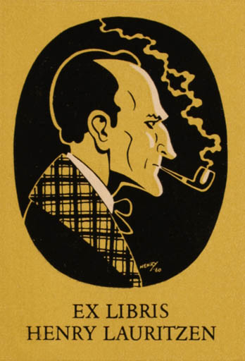 Exlibris by Henry Lauritzen from Denmark for Henry Lauritzen - Man Portrait 