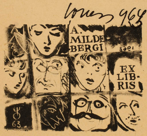 Exlibris by Evald Okas from Estonia for A. Mildebergi - Group Portrait 