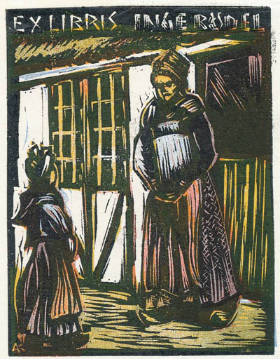 Exlibris by Kàroly Andrusko from Yugoslavia for Inge Rödel - Child Woman 