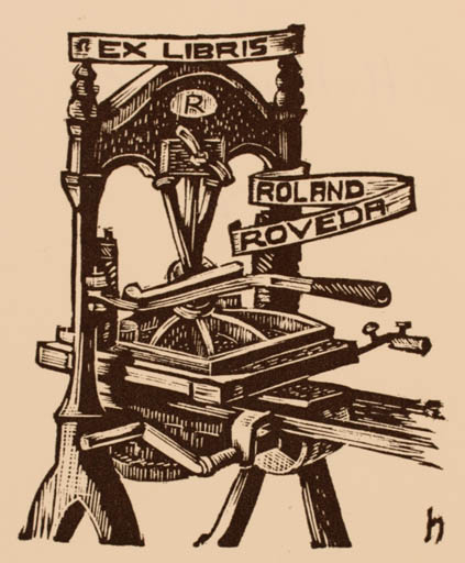 Exlibris by Hans Hauke from Austria for Roland Roveda - Working Printing technique 