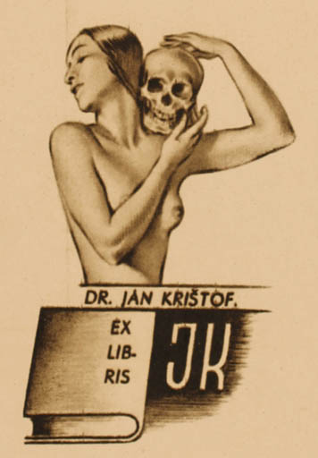 Exlibris by Josef Vlöbk from Unknown for Dr. Jan Kristof - Book Death Woman 