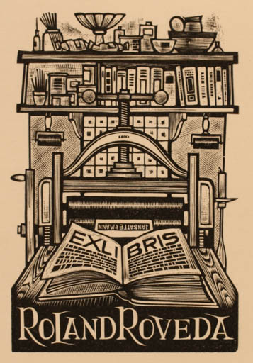 Exlibris by Jan Battermann from Netherland for Roland Roveda - Working Book Interior Printing technique 