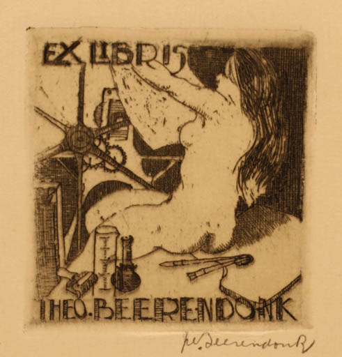 Exlibris by W. Beerendonk from Netherland for Theo Beerendonk - Working Woman Nude 
