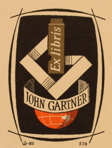 Exlibris by Christian Blæsbjerg from Denmark for John Gartner - Globe 