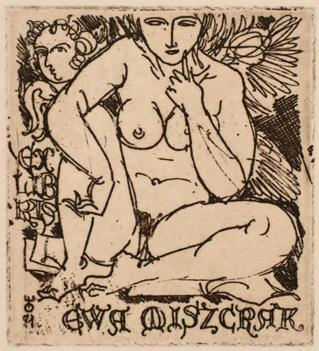 Exlibris by Evald Okas from Estonia for Ewa Miszcrak - Woman Nude 