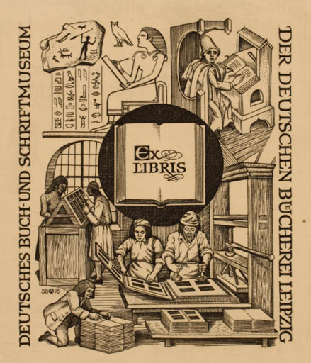 Exlibris by Oswin Volkamer from Germany for Leipzig Deutsches Buch- und Schriftmuseum - Working Printing technique 