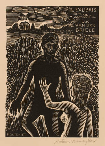 Exlibris by Antoon Vermeylen from Belgium for Luc van den Briele - Nude Couple 