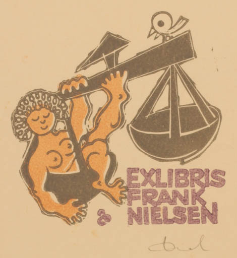 Exlibris by Zbigniew Dolatowski from Poland for Frank Nielsen - Woman Nude 