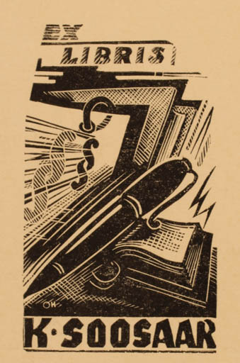 Exlibris by Johannes Johansoo from Estonia for Kaarel Soosaar - Working Book Law 