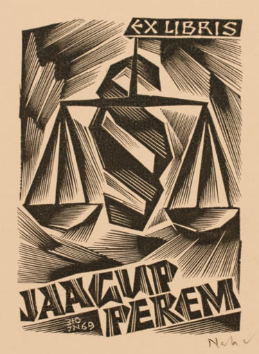 Exlibris by Johann Naha from Germany for Jaagup Perem - Working Law 