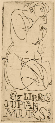 Exlibris by Evald Okas from Estonia for Juhan Muks - Woman Nude 