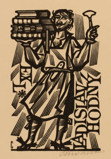 Exlibris by Vojtech Cinybulk from Czechoslovakia for Ladislav Hodny - Working Book Man 