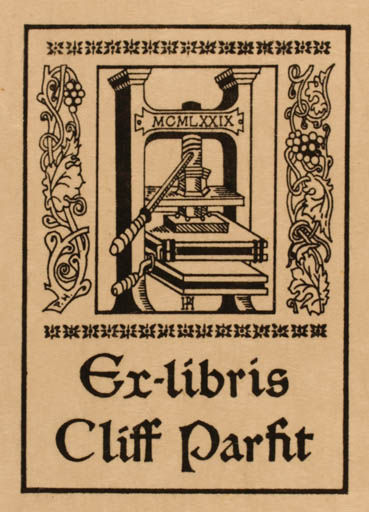 Exlibris by Peter F. Hosokawa from Japan for Cliff Parfit - Working Book 