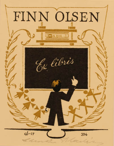 Exlibris by Christian Blæsbjerg from Denmark for Finn Olsen - Working 