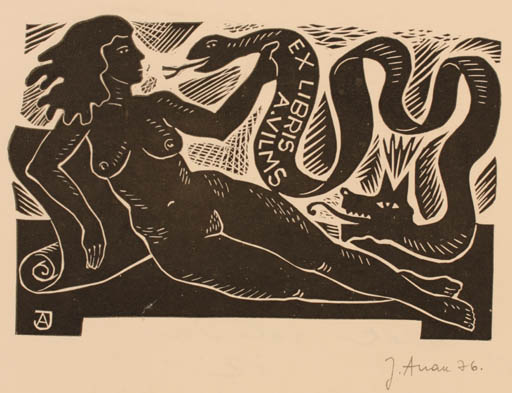 Exlibris by Jüri Arrak from Estonia for Arvid Vilms - Woman Nude 