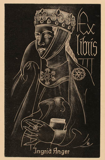 Exlibris by Fritz Kühn from Germany for Ingrid Anger - Woman 