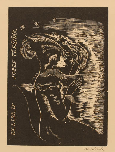 Exlibris by R. Michal from Czechoslovakia for Josef Tresnak - Woman 