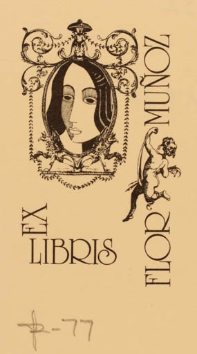 Exlibris by ? ? from USA for Flor Munoz - Woman Portrait 