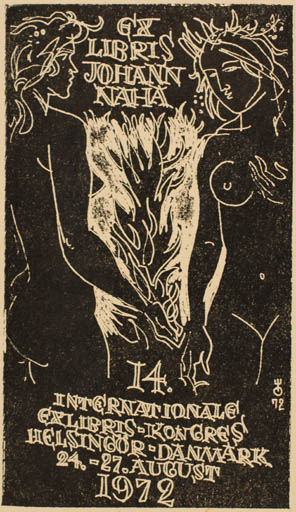 Exlibris by Evald Okas from Estonia for Johann Naha - Exlibris Congress Woman Nude 