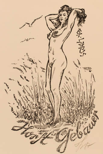 Exlibris by V. Resnis from Latvia for Horst Gebauer - Woman Nude 