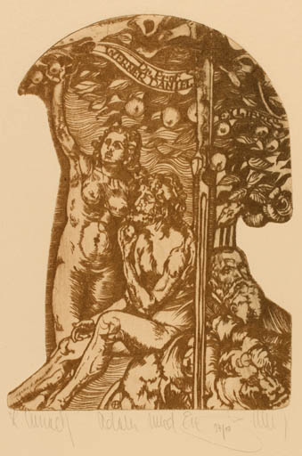 Exlibris by Pavel Hlavaty from Czechoslovakia for Dr. Werner Daniel - Adam and Eve 