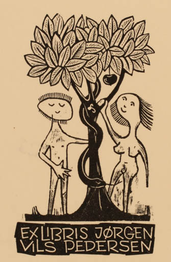 Exlibris by Zbigniew Dolatowski from Poland for Jørgen Vils Pedersen - Adam and Eve 