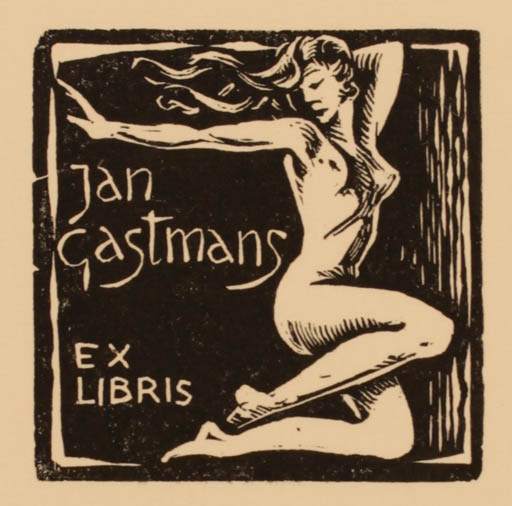 Exlibris by Harry Corvers from Netherland for Jan Gastmans - Woman Nude 