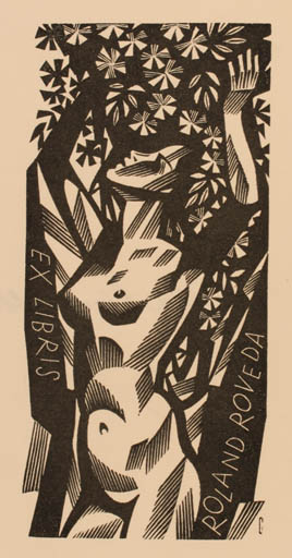 Exlibris by Vojtech Cinybulk from Czechoslovakia for Roland Roveda - Woman Nude 