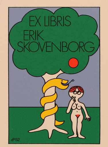 Exlibris by Per Christensen from Denmark for Erik Skovenborg - Adam and Eve Woman Nude 