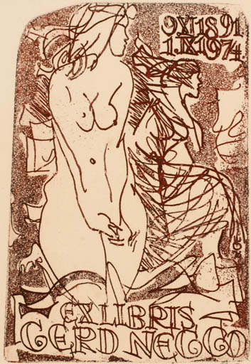 Exlibris by Evald Okas from Estonia for Gerd Neggo - Woman Nude 