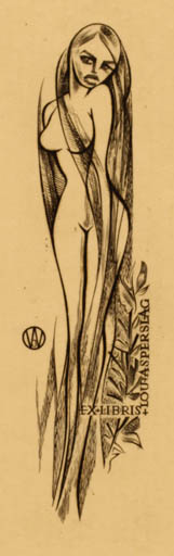 Exlibris by Wojciech Jakubowski from Poland for Louis M. J. Asperslag - Woman Nude 