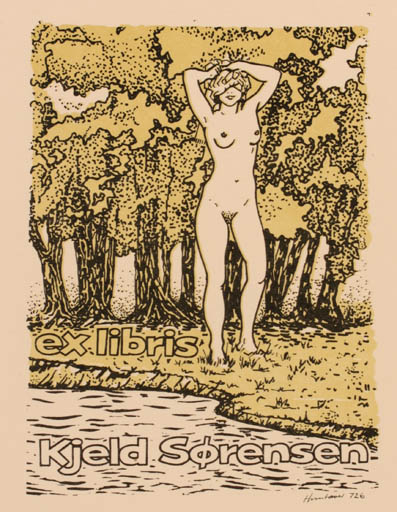 Exlibris by Hans Chr. Hornhaver from Denmark for Kjeld Sørensen - Woman Nude 