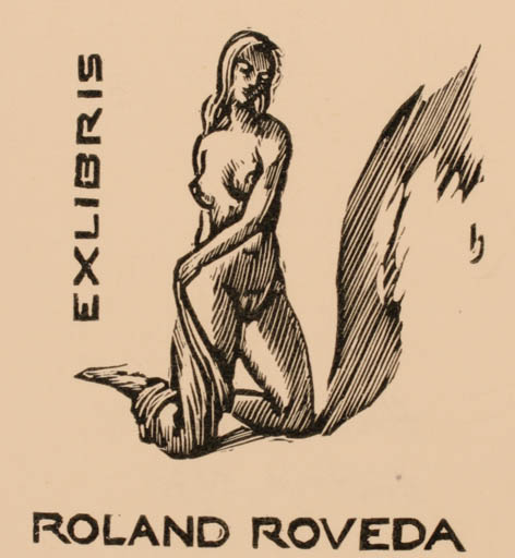 Exlibris by Hans Hauke from Austria for Roland Roveda - Woman Nude 